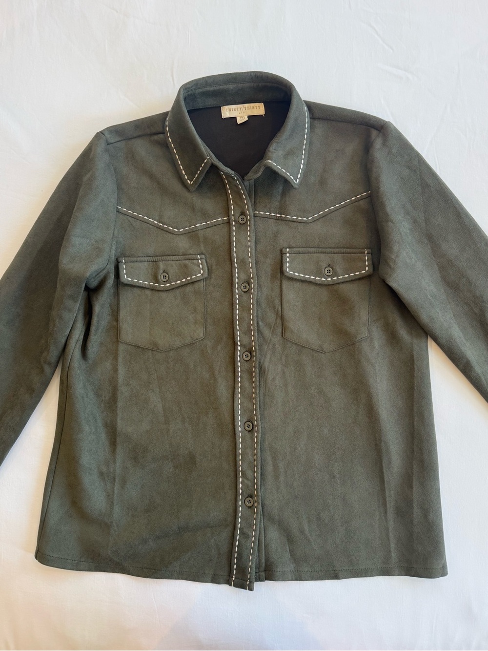 Western Style Olive Button-Front Shacket